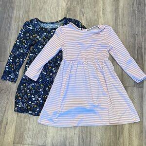 Striped Pink and Floral Blue Kids Dresses